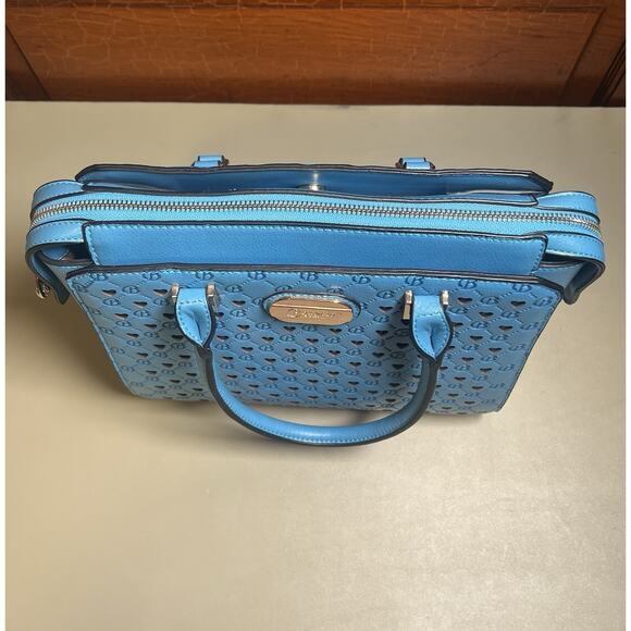 Brangio Italy Millionaire Double Layer Crystal Engraved Matte Satchel Ocean Blue - Picture 6 of 16